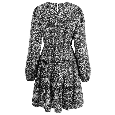 Women's Long Sleeve Stylish Round Neck A-line Skirt Dress