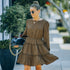Women's Long Sleeve Stylish Round Neck A-line Skirt Dress
