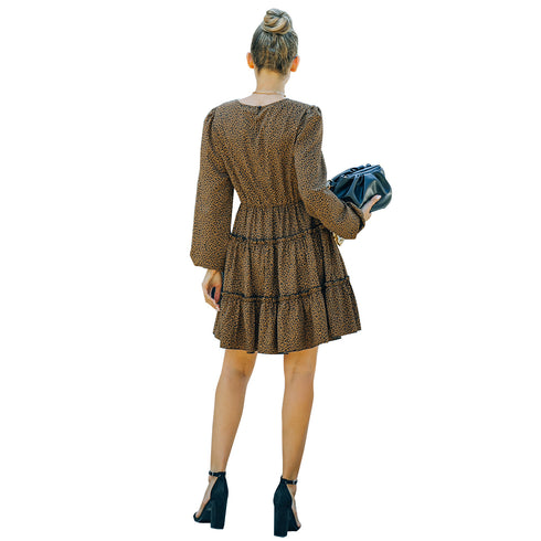 Women's Long Sleeve Stylish Round Neck A-line Skirt Dress