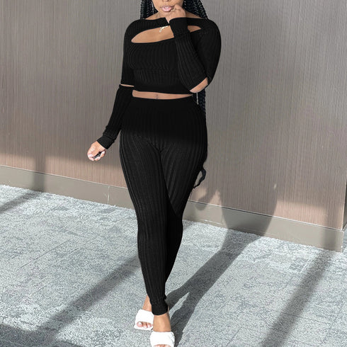 Women's Long Sleeved Tights Two Piece Outfits Pant Workout