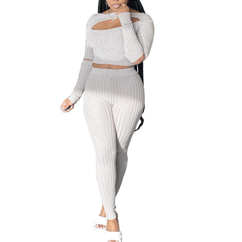 Women's Long Sleeved Tights Two Piece Outfits Pant Workout