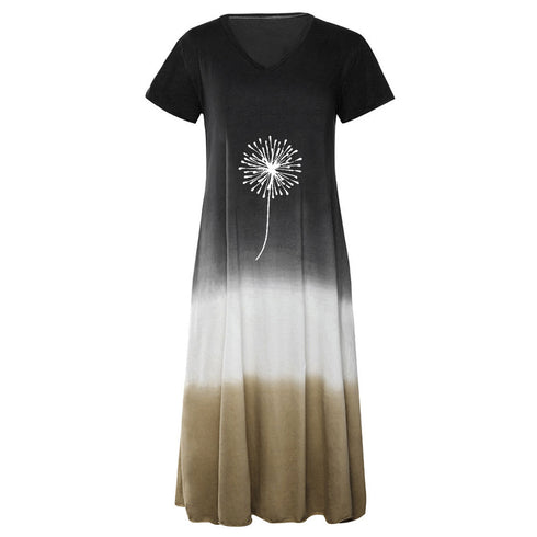 Women's Loose Clashing Stitching Short Sleeve Skirt