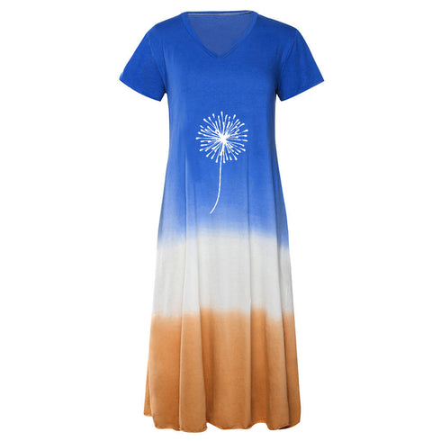 Women's Loose Clashing Stitching Short Sleeve Skirt