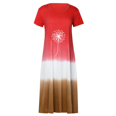 Women's Loose Clashing Stitching Short Sleeve Skirt