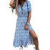 Women's Loose Flowy Swing V Neck Sexy Print Long Dress