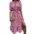 Women's Loose Flowy Swing V Neck Sexy Print Long Dress