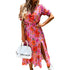 Women's Loose Flowy Swing V Neck Sexy Print Long Dress