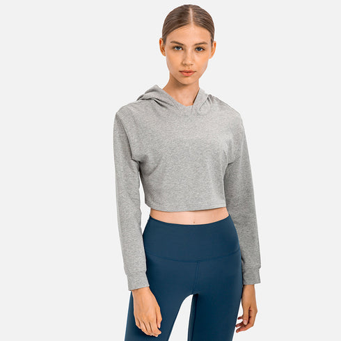 Women's Loose Hooded Long Sleeve Crop Workout Sweatshirts