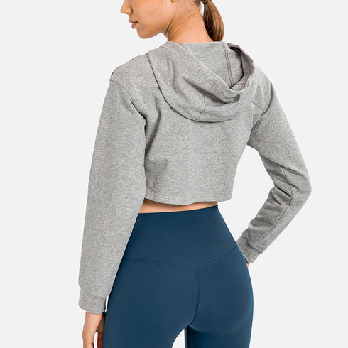 Women's Loose Hooded Long Sleeve Crop Workout Sweatshirts