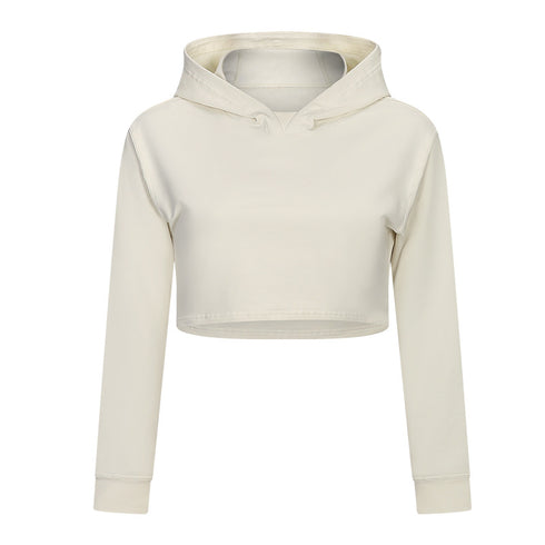 Women's Loose Hooded Long Sleeve Crop Workout Sweatshirts
