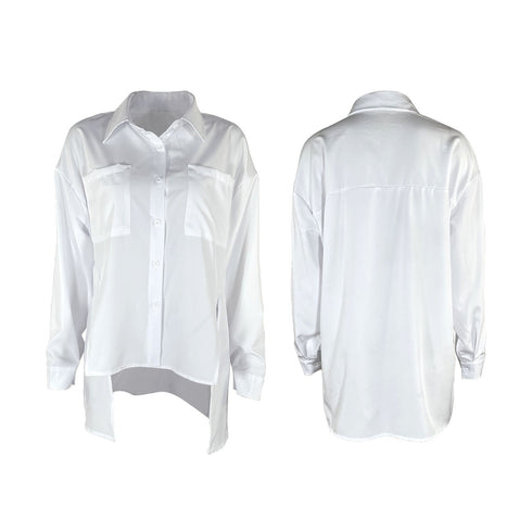 Women's Loose Irregular Blouse Plus Size Long Sleeve Shirt