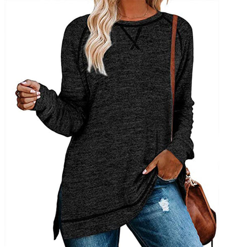 Women's Loose Long Sleeved Pure Color Sweatshirt