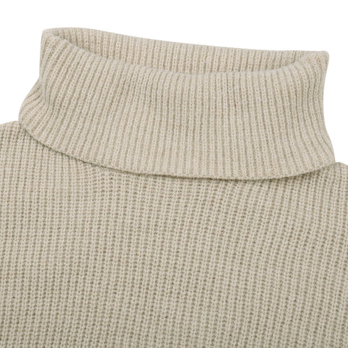 Women's Loose Simple Knitted Dress with High Neck Long Sleeves