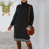 Women's Loose Simple Knitted Dress with High Neck Long Sleeves