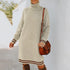 Women's Loose Simple Knitted Dress with High Neck Long Sleeves