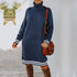 Women's Loose Simple Knitted Dress with High Neck Long Sleeves