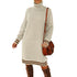 Women's Loose Simple Knitted Dress with High Neck Long Sleeves
