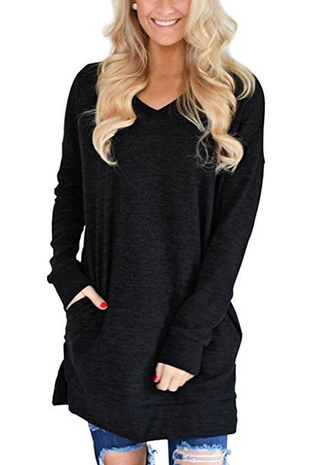 Women's Loose T-shirt Plus Size V Neck Sweatshirt