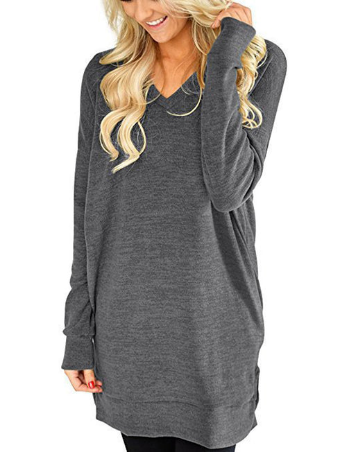 Women's Loose T-shirt Plus Size V Neck Sweatshirt