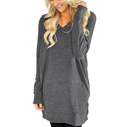 Women's Loose T-shirt Plus Size V Neck Sweatshirt
