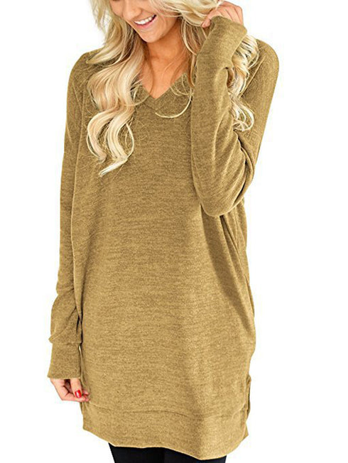 Women's Loose T-shirt Plus Size V Neck Sweatshirt
