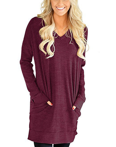 Women's Loose T-shirt Plus Size V Neck Sweatshirt