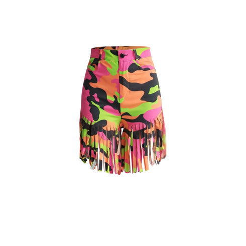 Women's Mid Waist Tie-dye Printed Print Fringed Shorts