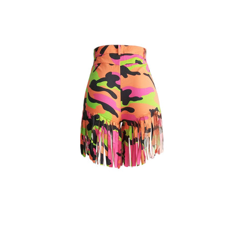 Women's Mid Waist Tie-dye Printed Print Fringed Shorts