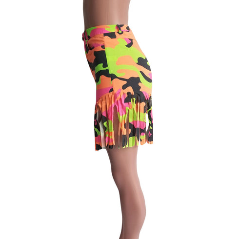 Women's Mid Waist Tie-dye Printed Print Fringed Shorts