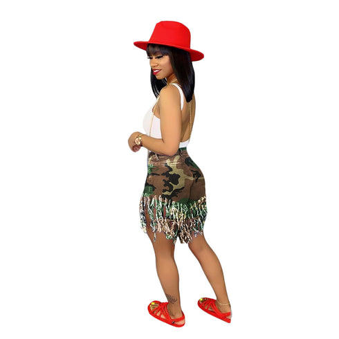 Women's Mid Waist Tie-dye Printed Print Fringed Shorts