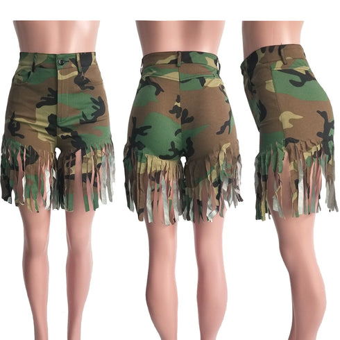 Women's Mid Waist Tie-dye Printed Print Fringed Shorts
