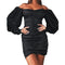 Women's Off Shoulder Bubble Sleeves Pleated Dresses