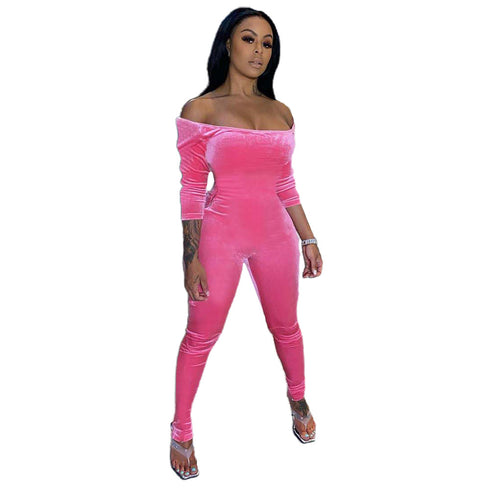 Women's Off Shoulder Corduroy One Piece Jumpsuits