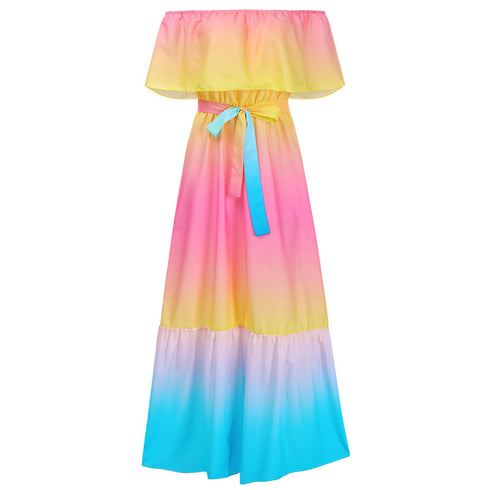 Women's Off Shoulder Rainbow Style Chiffon Loose Dresses