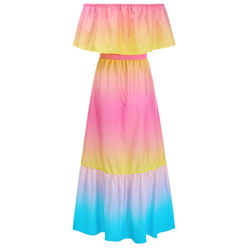 Women's Off Shoulder Rainbow Style Chiffon Loose Dresses
