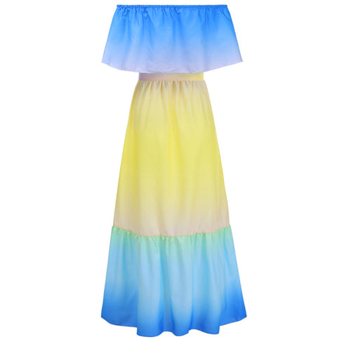 Women's Off Shoulder Rainbow Style Chiffon Loose Dresses