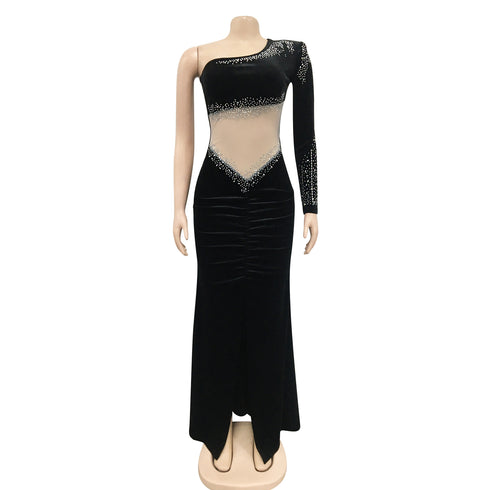 Women's One-shoulder Bodycon Slit Maxi Long Dresses