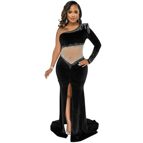 Women's One-shoulder Bodycon Slit Maxi Long Dresses