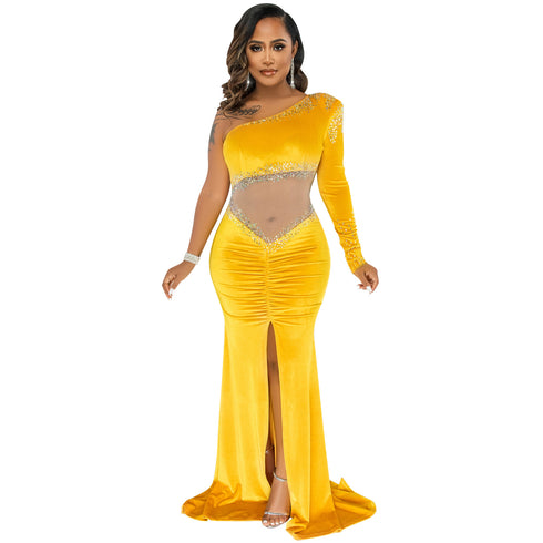 Women's One-shoulder Bodycon Slit Maxi Long Dresses