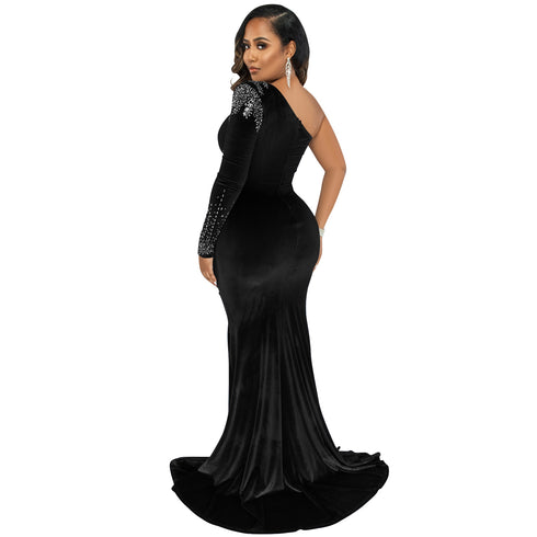 Women's One-shoulder Bodycon Slit Maxi Long Dresses