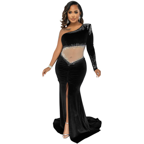 Women's One-shoulder Bodycon Slit Maxi Long Dresses