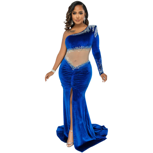 Women's One-shoulder Bodycon Slit Maxi Long Dresses