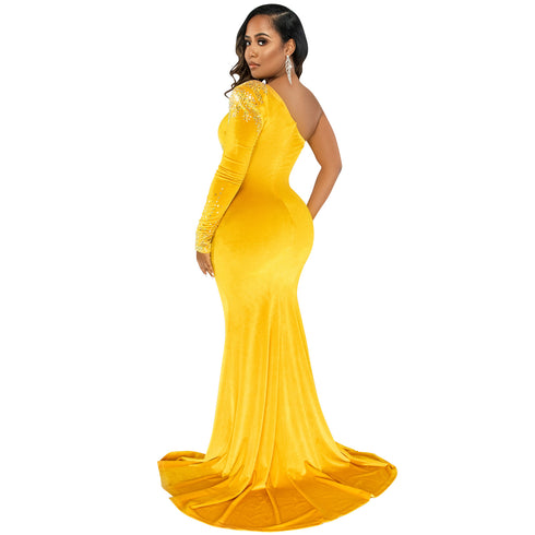 Women's One-shoulder Bodycon Slit Maxi Long Dresses