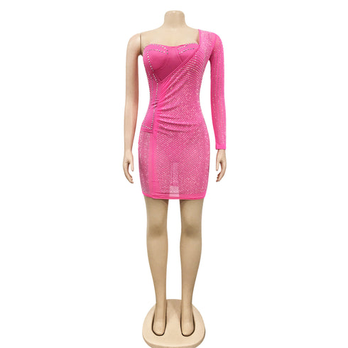 Women's One-shoulder Fluoroscopy Gauze Nightclub Dresses