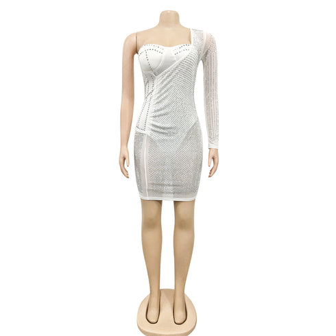 Women's One-shoulder Fluoroscopy Gauze Nightclub Dresses