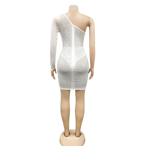 Women's One-shoulder Fluoroscopy Gauze Nightclub Dresses
