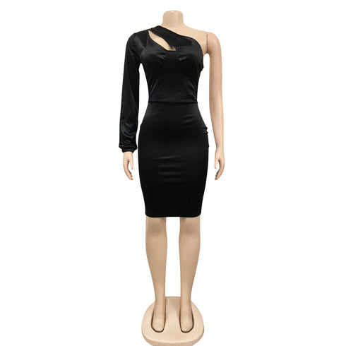 Women's One-shoulder Hollow Out Nightclub Bodycon Dresses