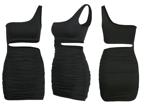 Women's One Shoulder Stylish Pleated Bodycon Dresses