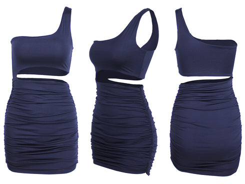 Women's One Shoulder Stylish Pleated Bodycon Dresses