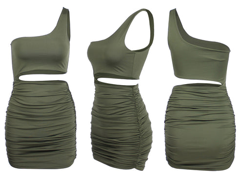 Women's One Shoulder Stylish Pleated Bodycon Dresses